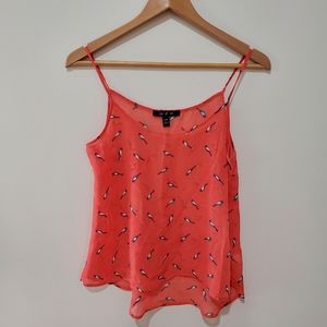Bird print pink red camisole tank top small